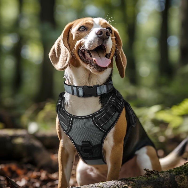 Joytale Reflective Dog Collar, Soft Neoprene Padded, Metal D-Ring, Nylon Pet Collar Adjustable for Large Dogs, Gray, L - Image 2